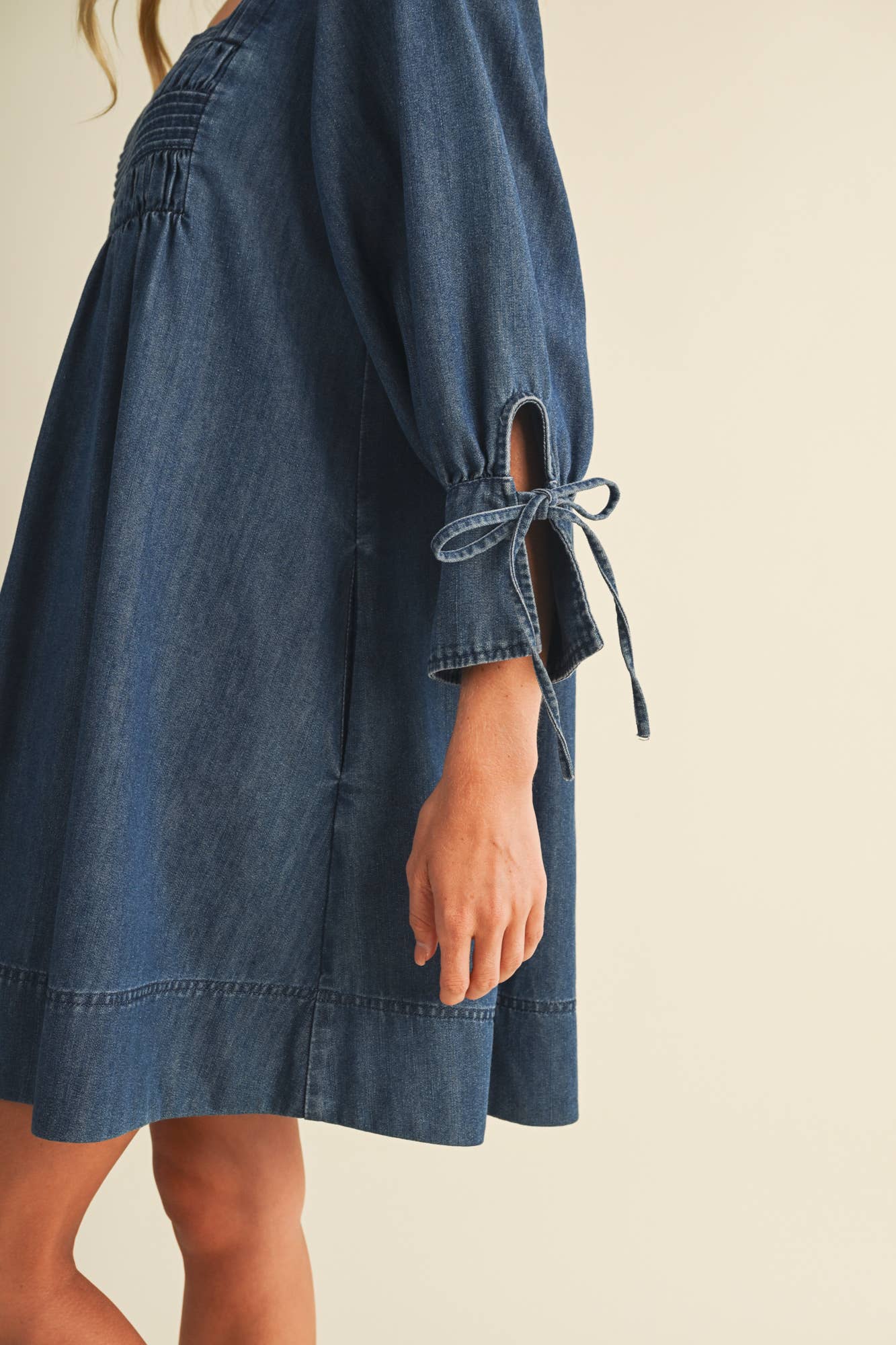 Mustard Seed - Square-Neck Smocked Denim Trapeze Dress