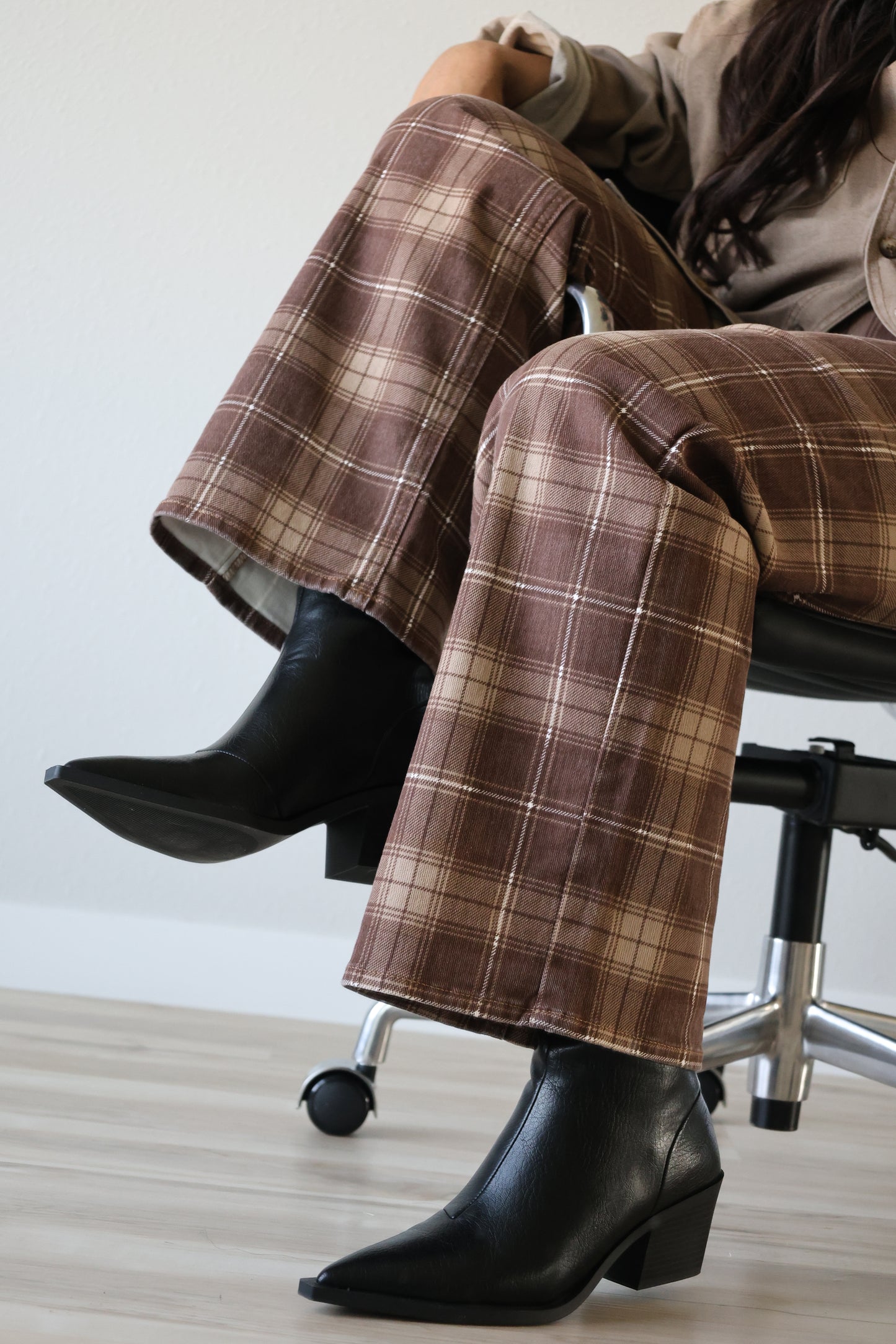 JBD - Brown Plaid High Rise Straight Jean