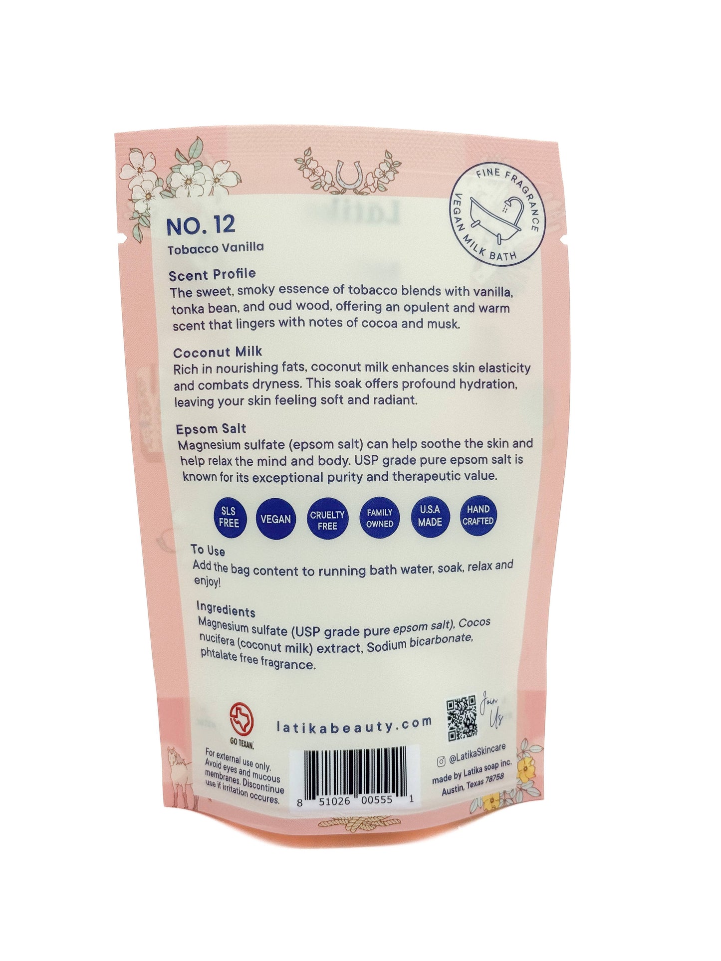 Latika Beauty - Vegan Milk Bath Soak – Warm Tobacco & Vanilla 🐎