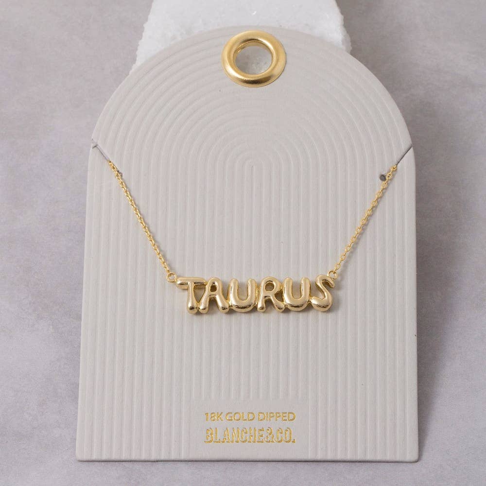 Fame Accessories - Gold Dipped Zodiac Bubble Letter Bar Necklace