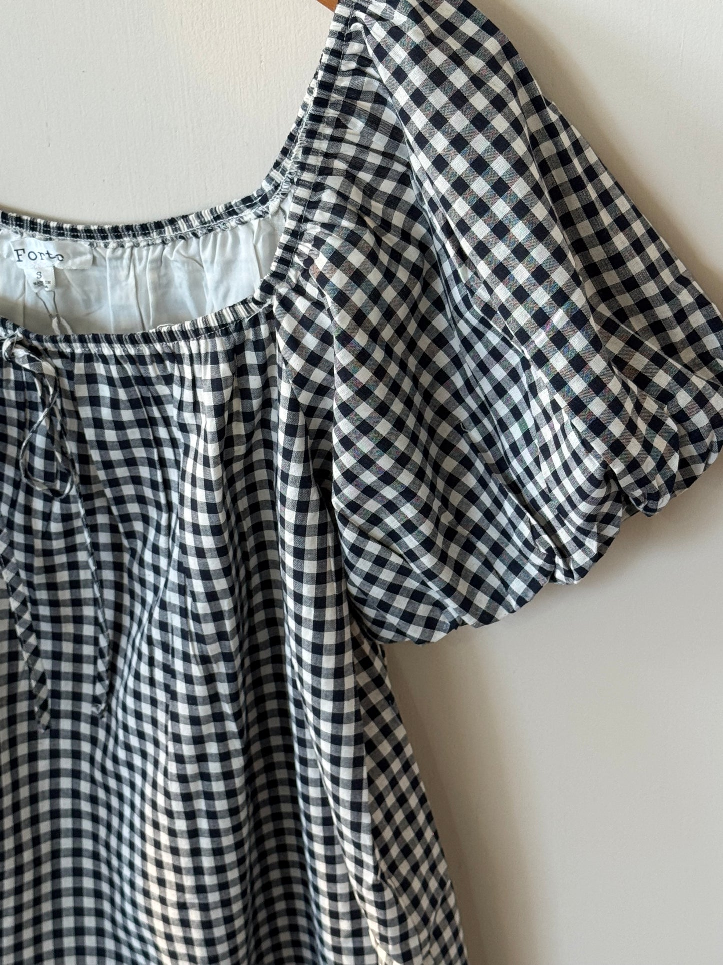 Forte by Listicle - Navy Gingham Puff Sleeve Mini Dress