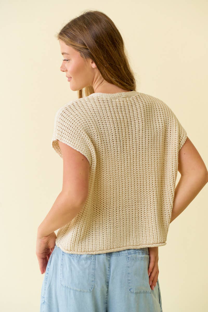 Doe and Rae - CHUNKY STITCH SWEATER W/ PATCH POCKET VEST - 45684T