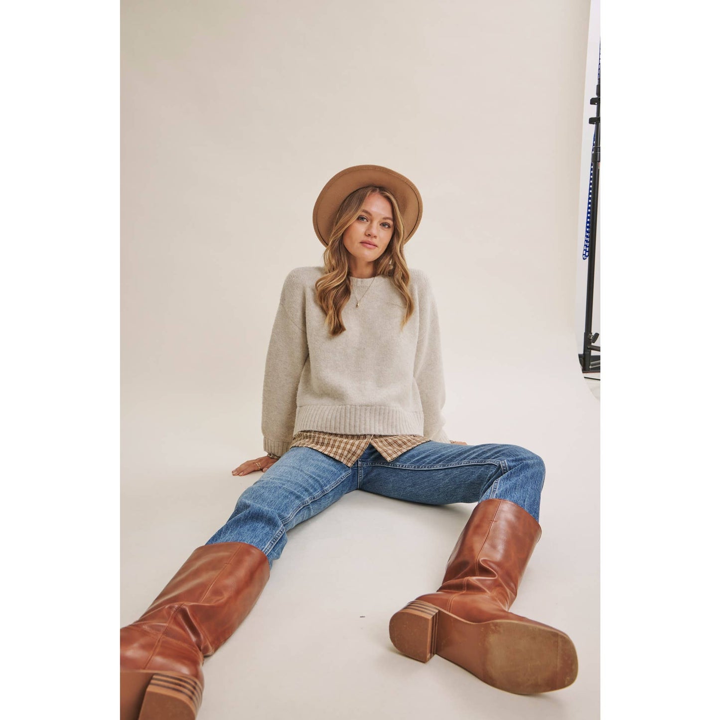 in february - COUNTRY ROAD LAYERED PLAID HEM TWOFER SWEATER TOP