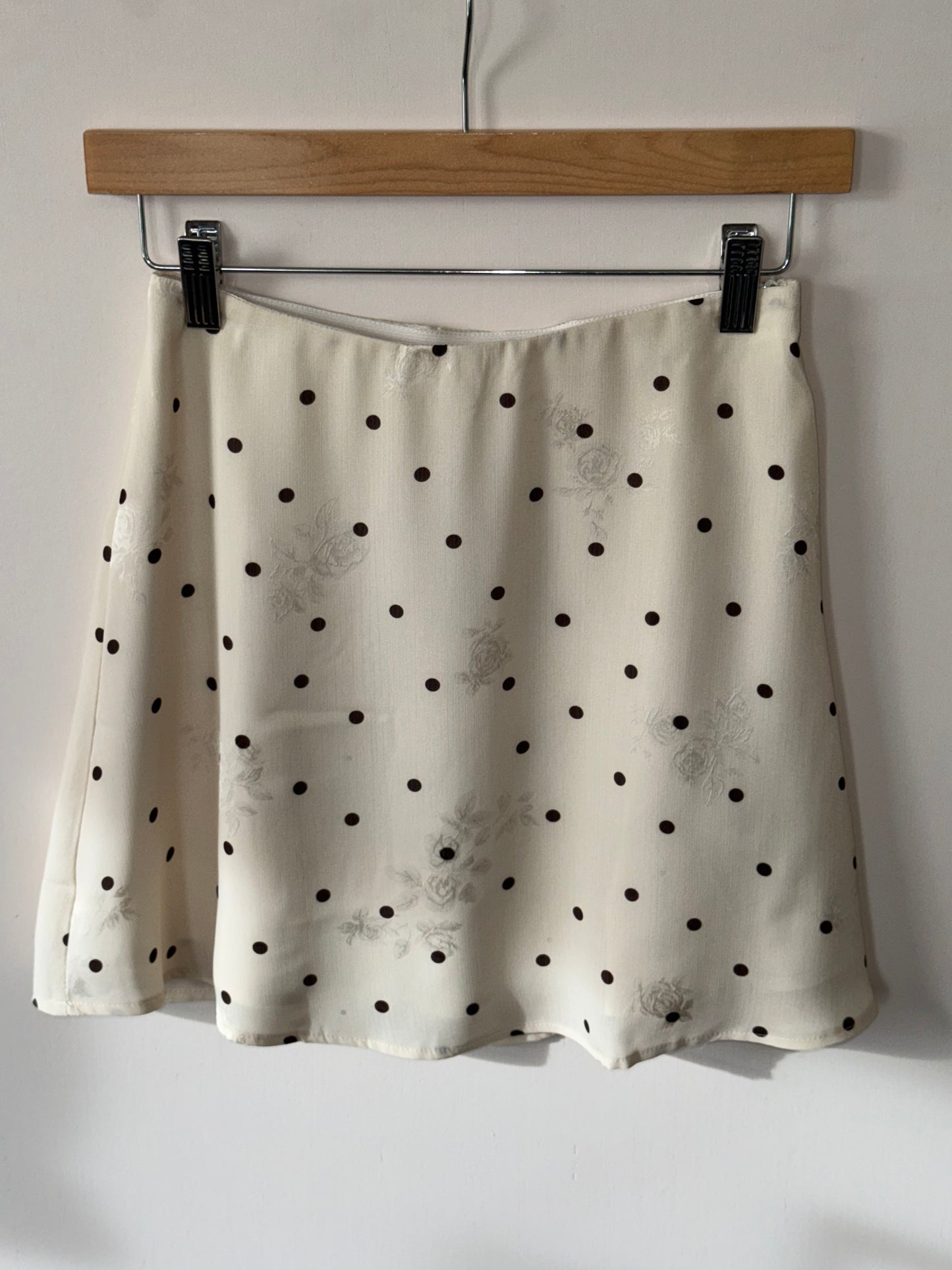 Storia - Cream/Brown Polka Dot Mini Skirt w/ Floral Details