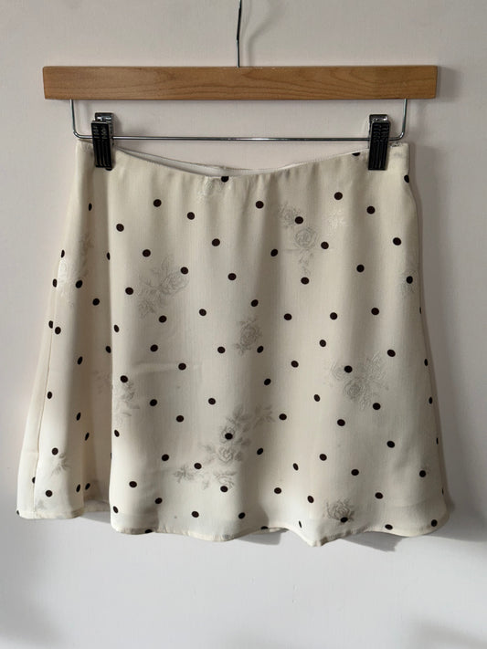 Storia - Cream/Brown Polka Dot Mini Skirt w/ Floral Details