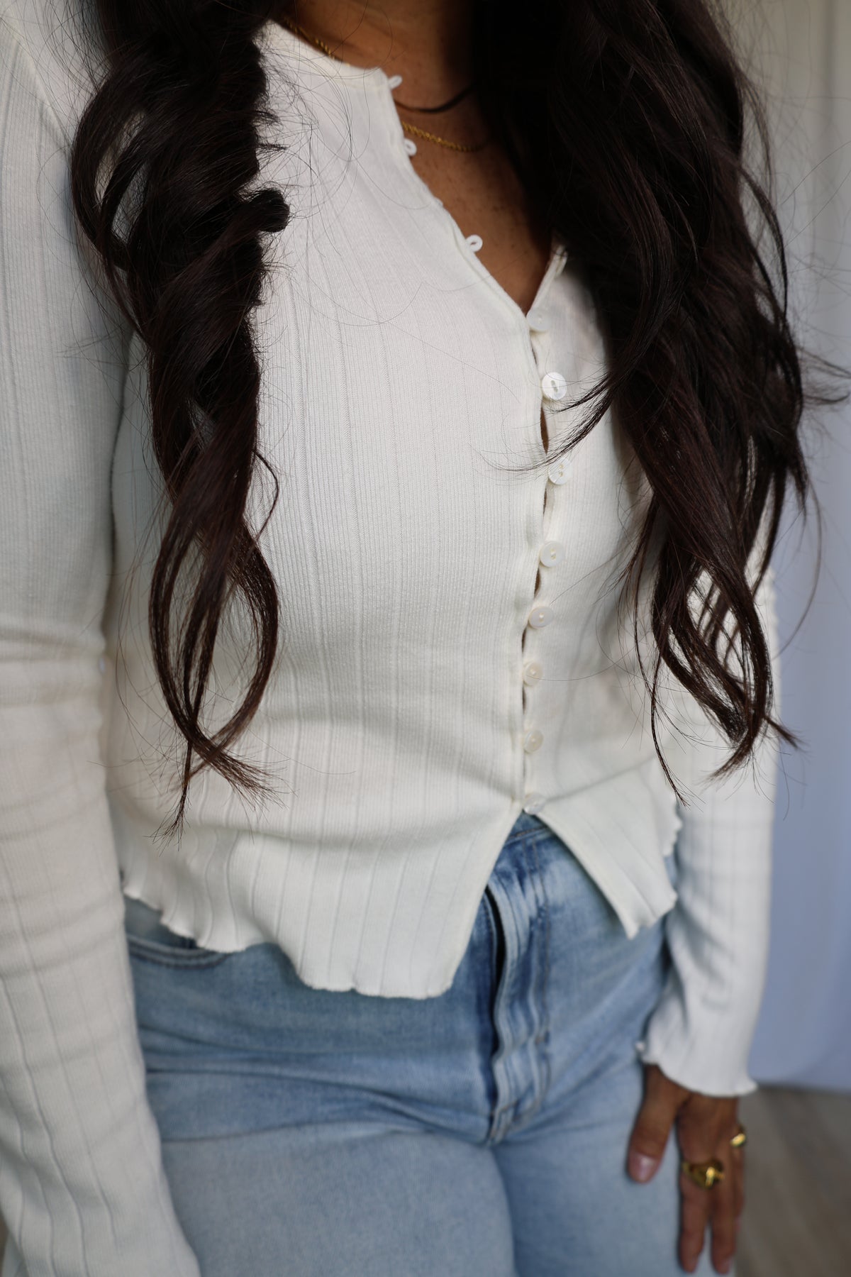 Dreamt About You button front long sleeve knit top