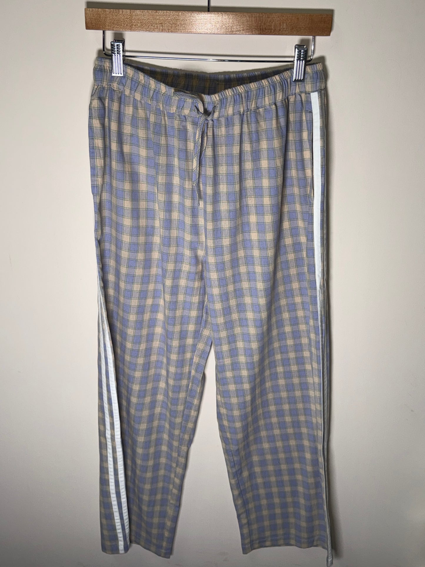 Wishlist - Blue/Taupe Woven Plaid Wide Leg Pants w/ Drawstring