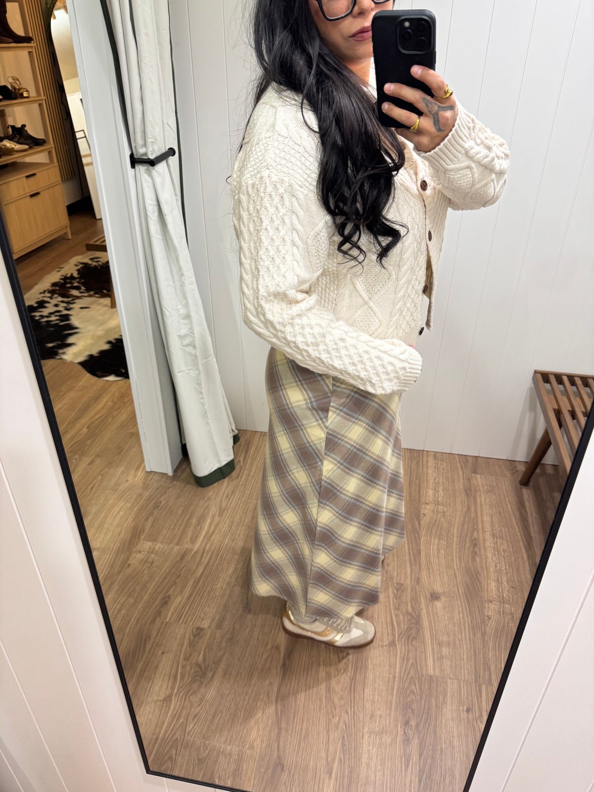 prairie Daydream plaid midi skirt