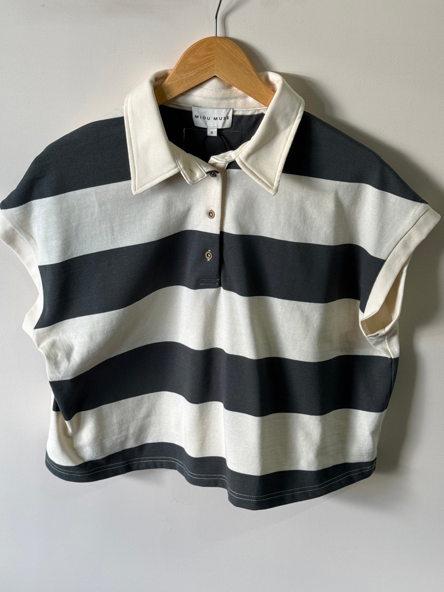 Miou Muse - Wide Striped Boxy green Polo Shirt