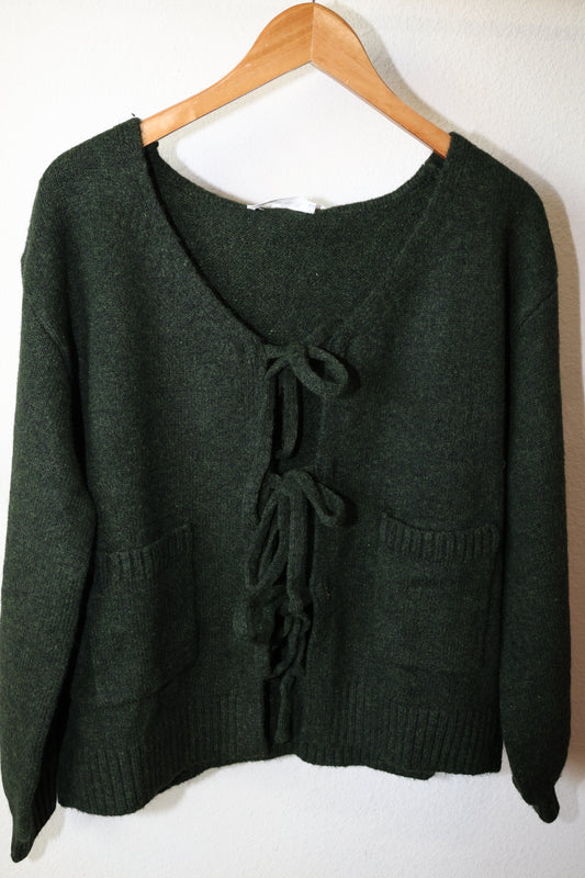 Butter Melon- Knot front long sleeve V-Neck Cardigan