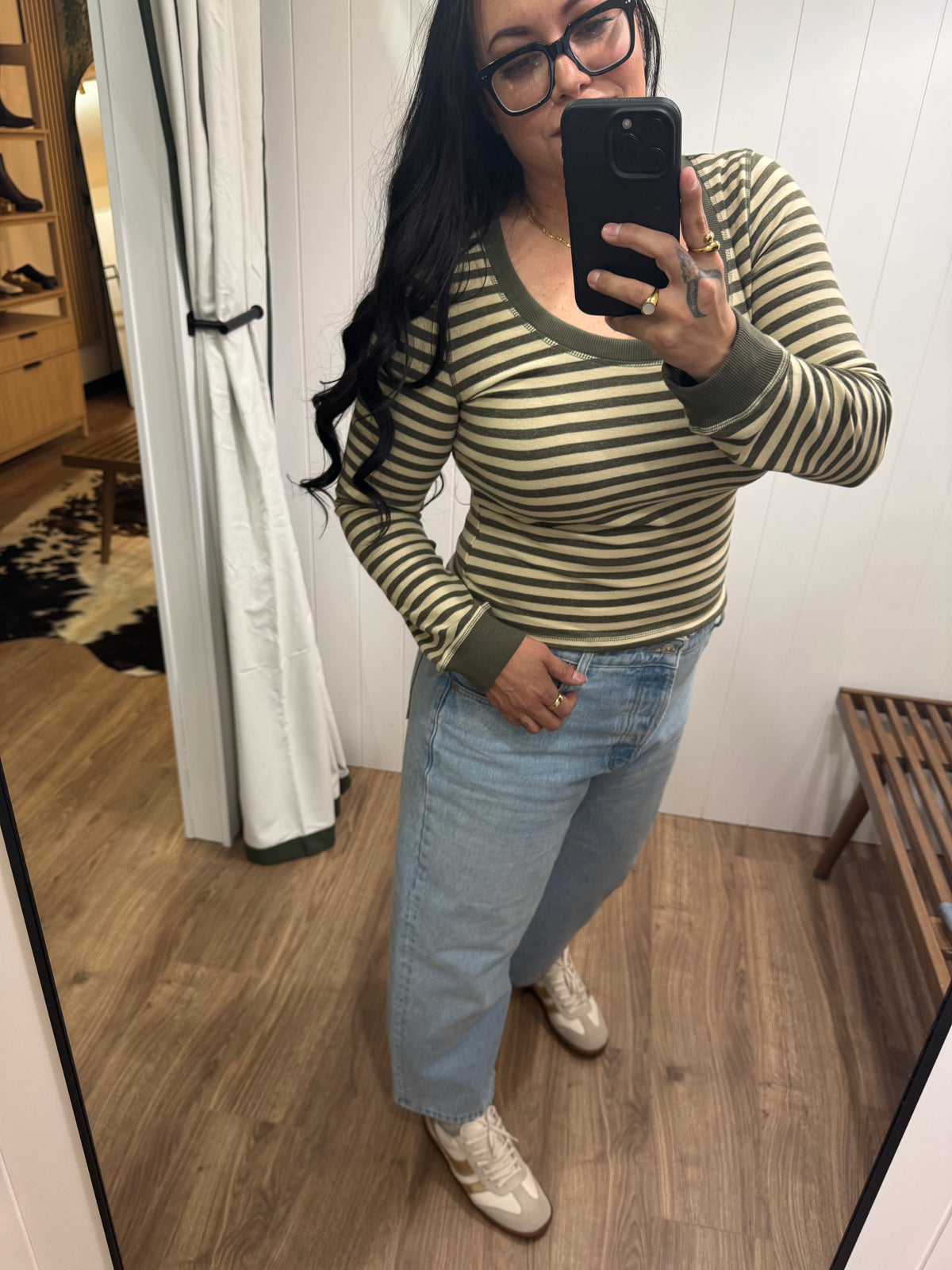 A Big Dill stripe scoop neck fitted top