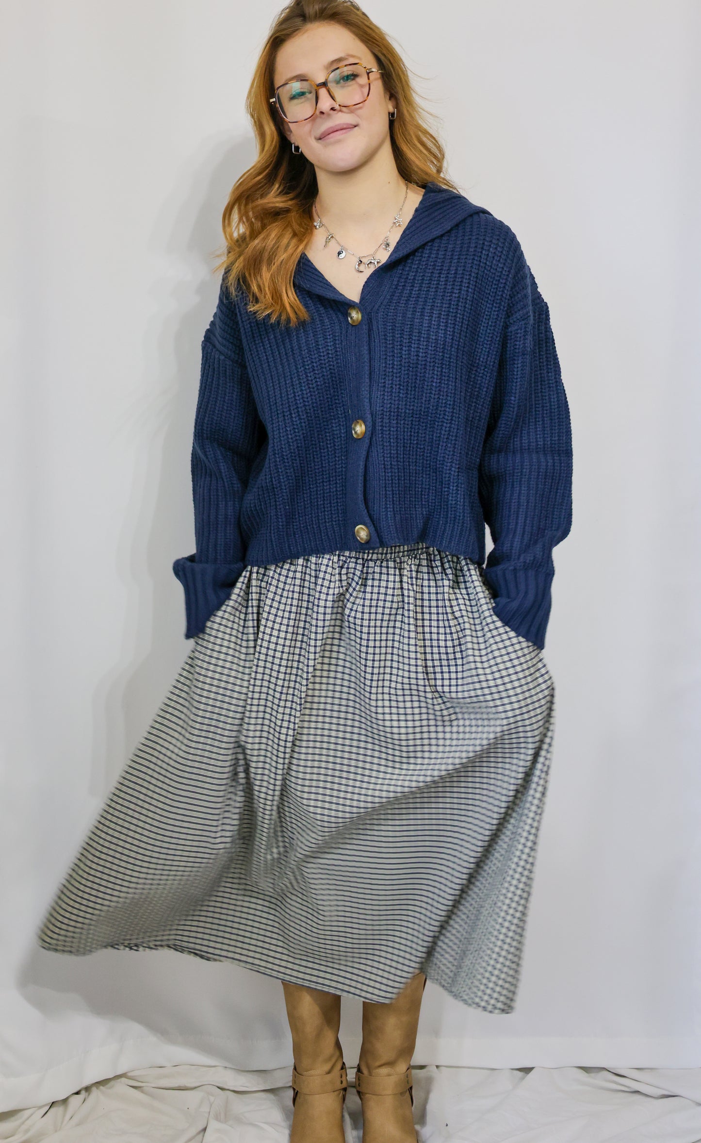 Buttermelon Navy pullover button front cardigan
