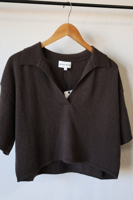 MIOU MUSE - V-Neck collar Crop Knit Polo top