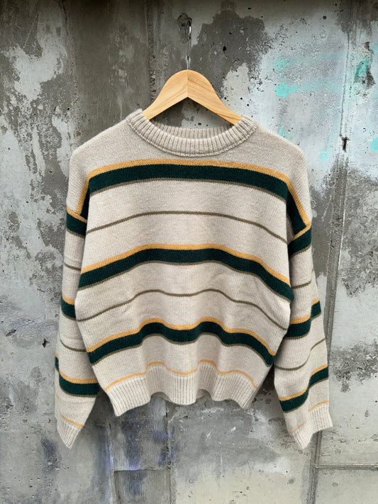 Miou Muse - Tan/Multi Striped High-neck Sweater