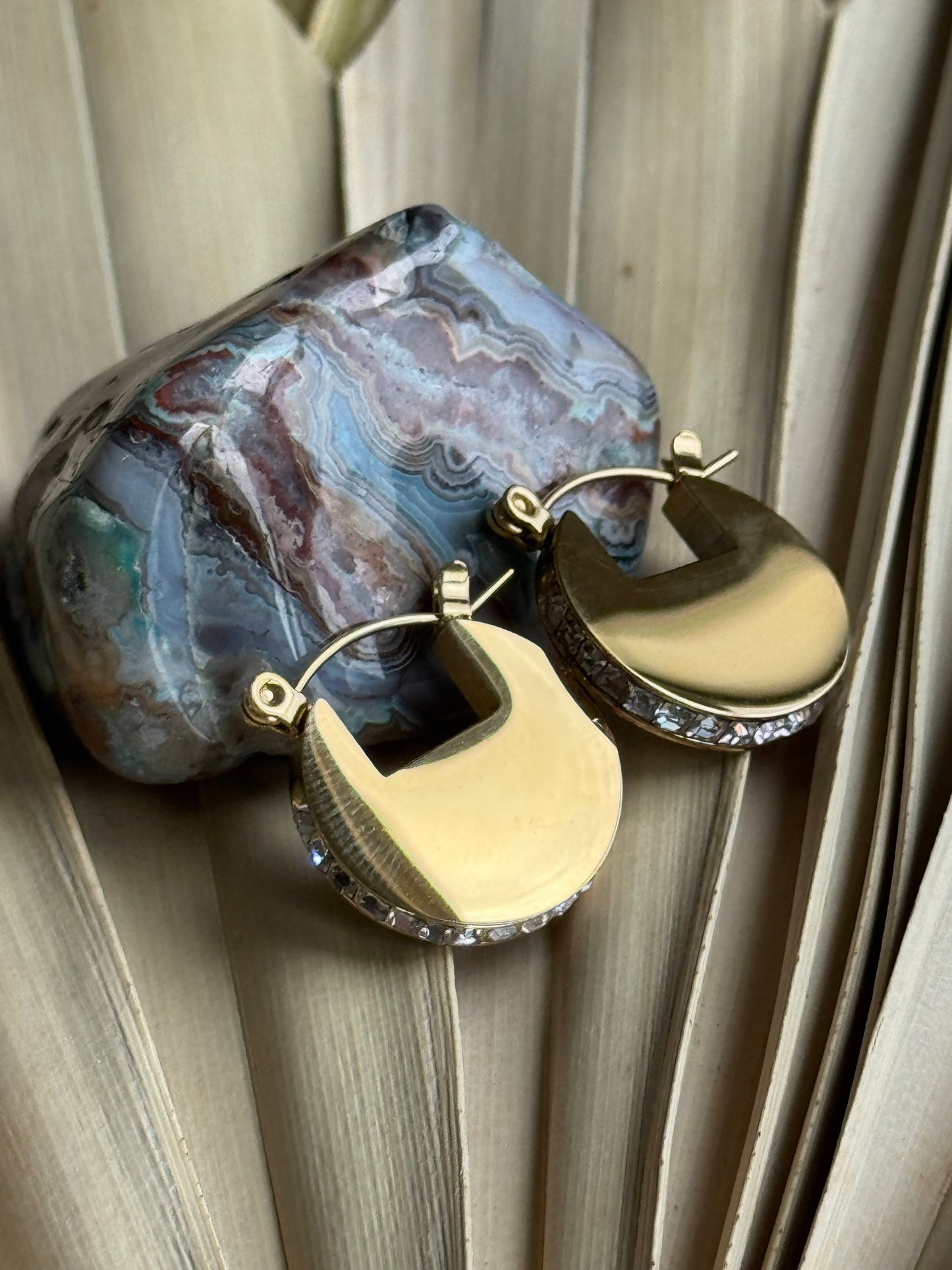 Secret Box Gold Dipped Stainless Steel Earring rhinestone edge