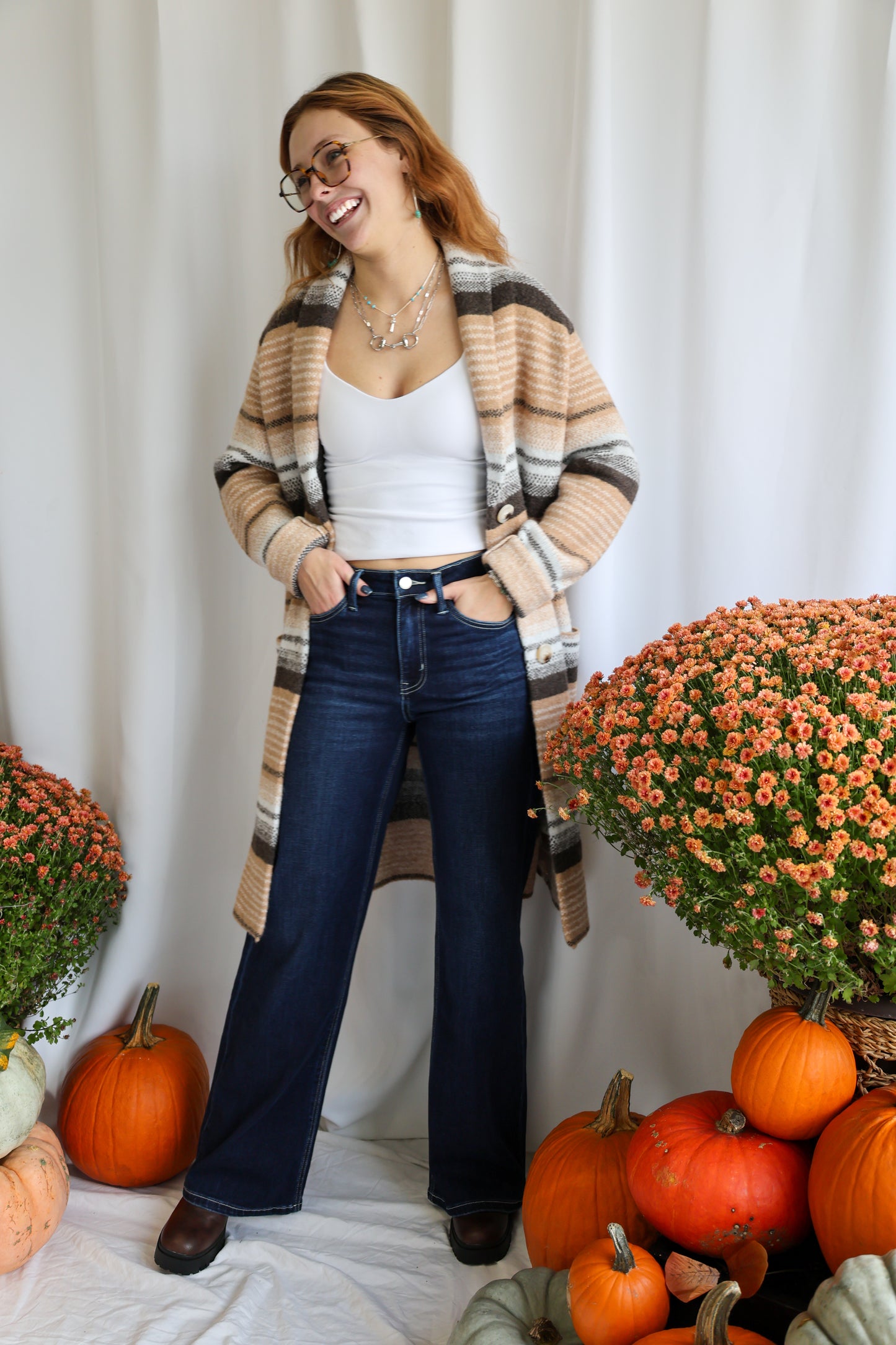 FLYING MONKEY - HIGH RISE DARK WASH FULL LENGTH WIDE JEANS