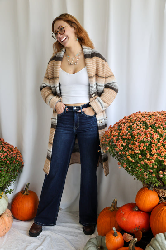 FLYING MONKEY - HIGH RISE DARK WASH FULL LENGTH WIDE JEANS