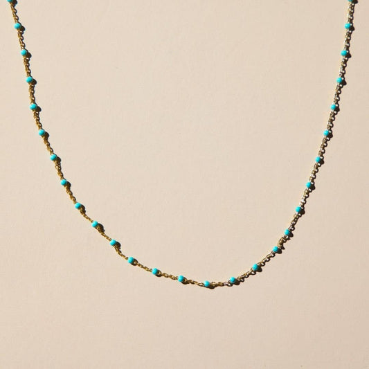 Nickel and Suede - Turquoise Beaded Delicate Saturn Chain Necklace