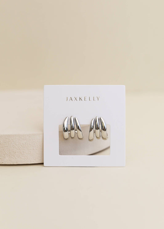 JaxKelly - Silver Three Hoop Huggie - Earring