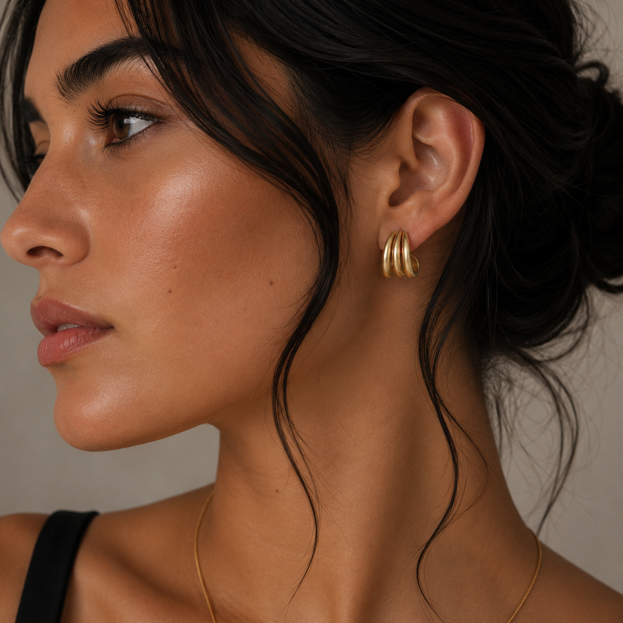 JaxKelly - Gold Three Hoop Huggie - Earring
