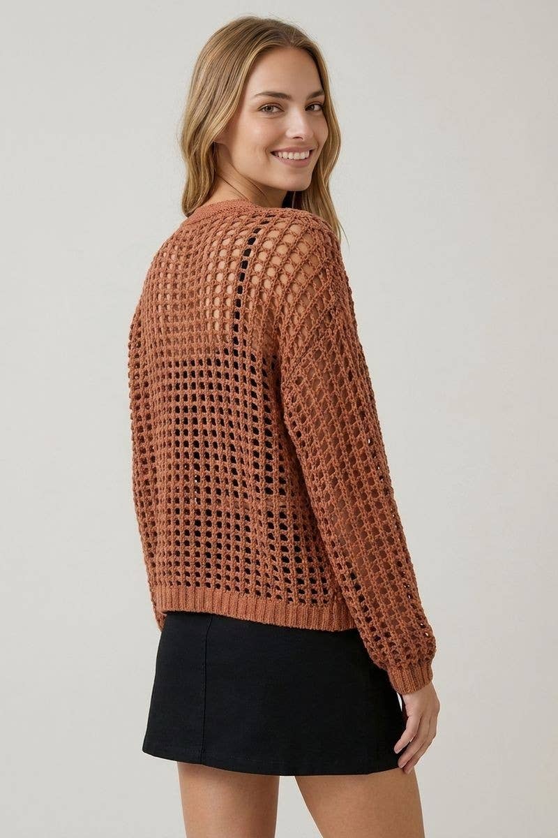 Doe and Rae - CROCHET FISHNET CROPPED OPEN CARDIGAN - 10685J