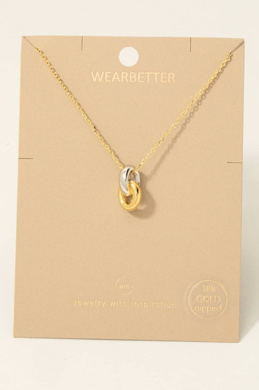 Fame Accessories - Gold Dipped Two Tone Ring Link Pendant Necklace