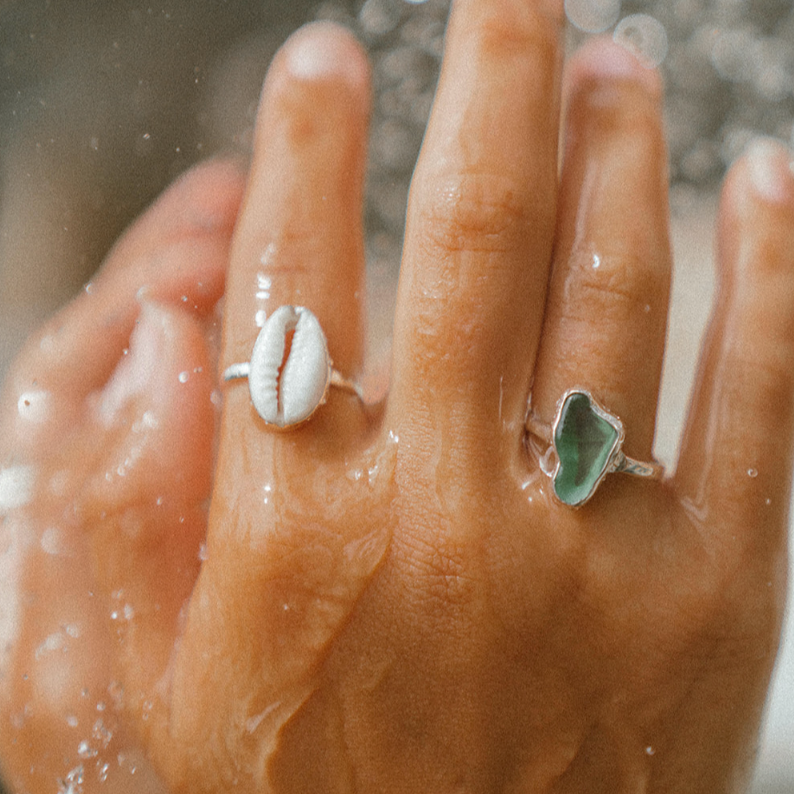 The Salty Gem - Green Sea Glass Ring (Handmade)