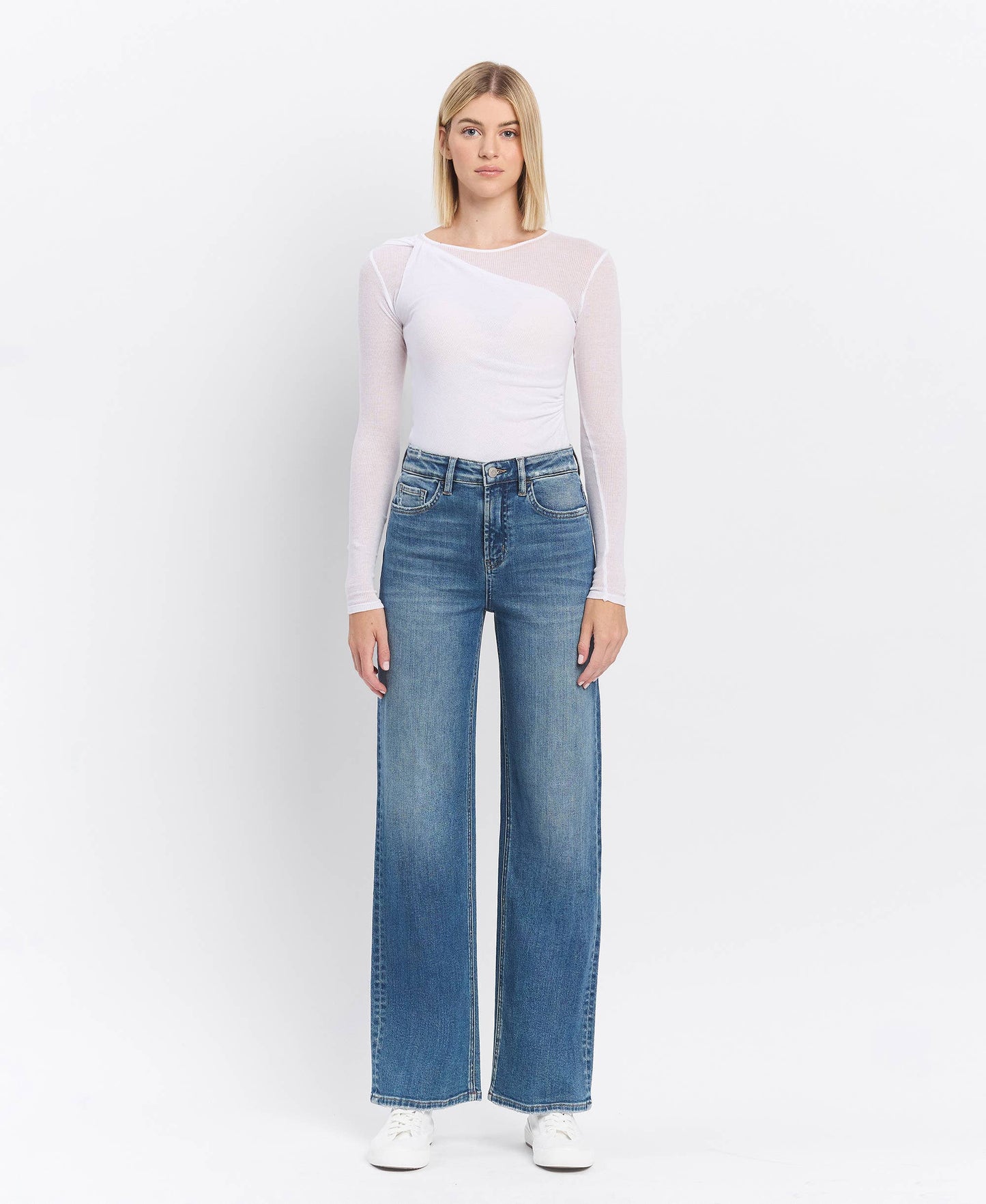 FLYING MONKEY - SUPER HIGH RISE MEDIUM DARK WASH WIDE LEG JEANS