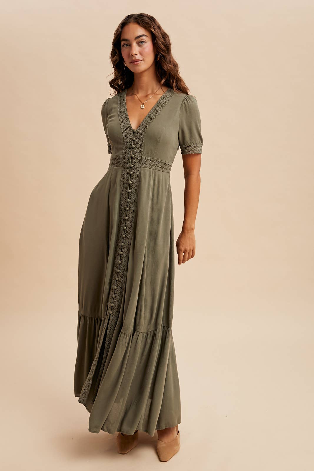 In Loom - LACE TRIM BUTTON DOWN MAXI DRESS