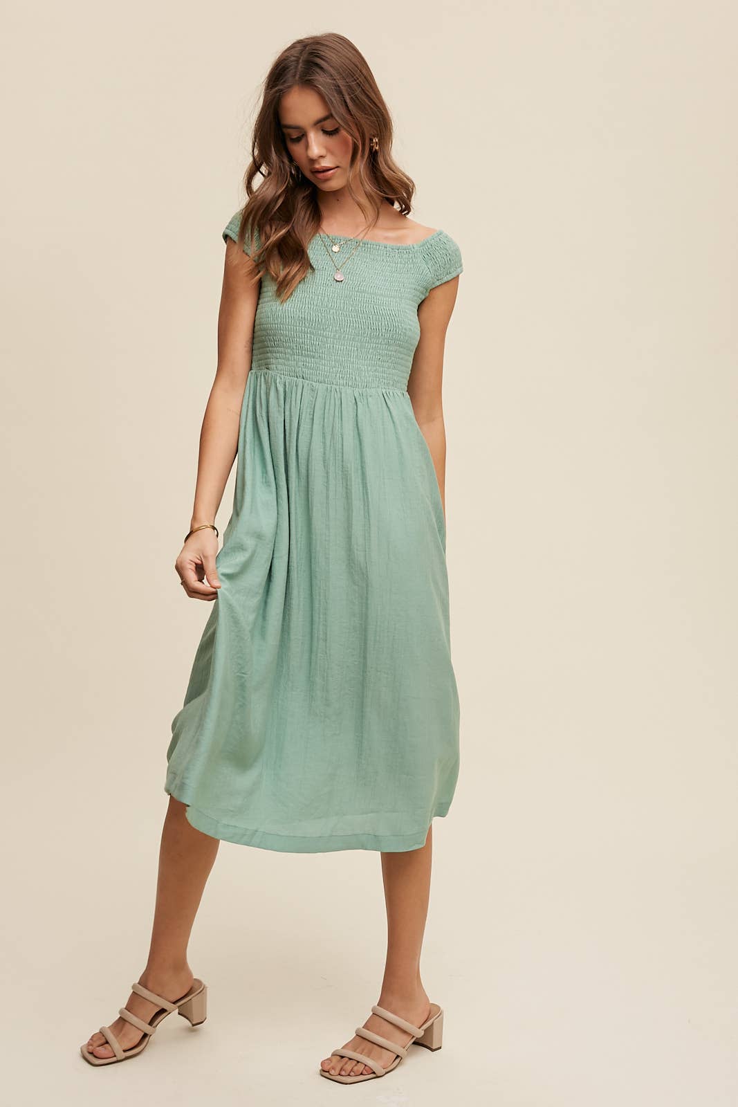 Listicle - Smocked Bodice Cotton Midi Dress