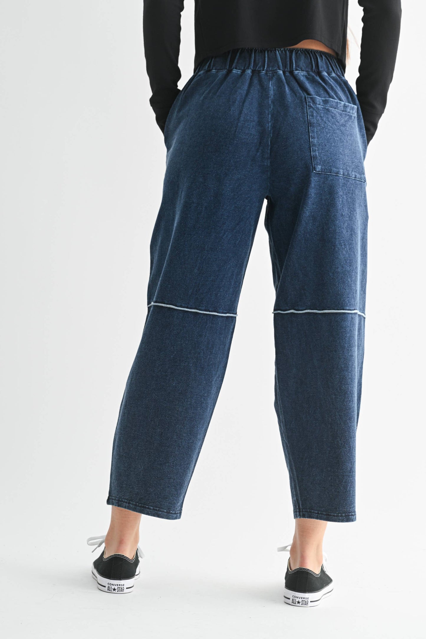 Mono B - Cotton Blend Mineral Wash Cropped Straight Leg Pants