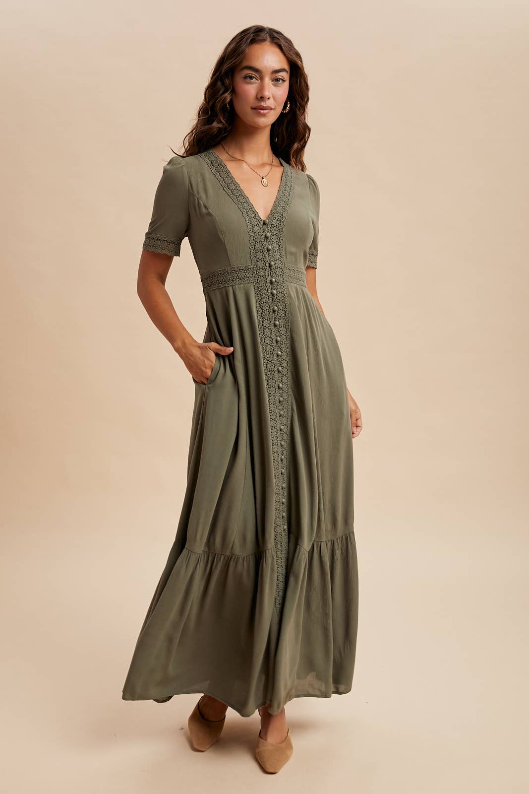 In Loom - LACE TRIM BUTTON DOWN MAXI DRESS