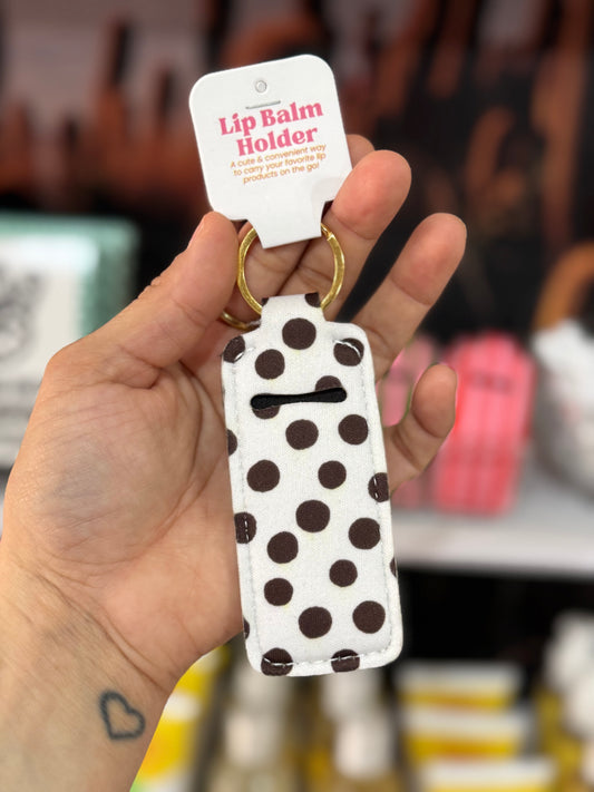 Elle Nicole - Lip Balm Keychain Holder - Brown Polka Dots
