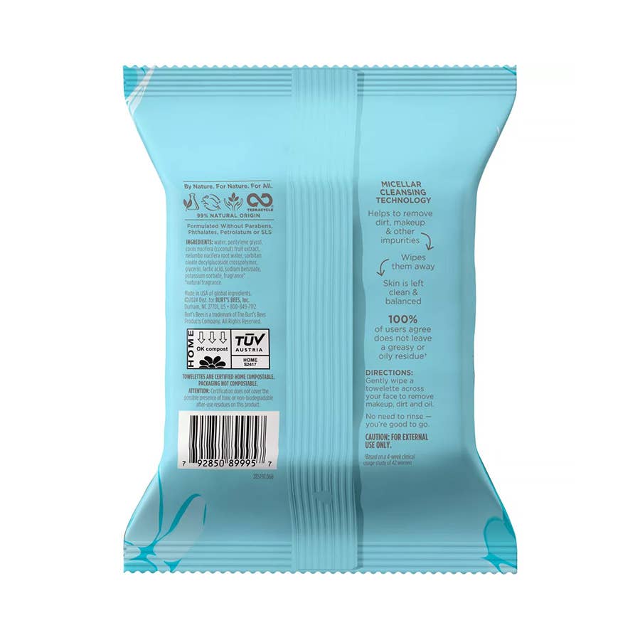 Burt's Bees - Micellar 3-In-1 Facial Towelettes With Coconut & Lotus 30 Ct