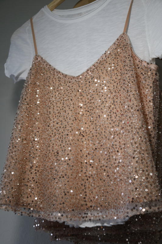 SKIES ARE BLUE SEQUIN TANK beige/silver