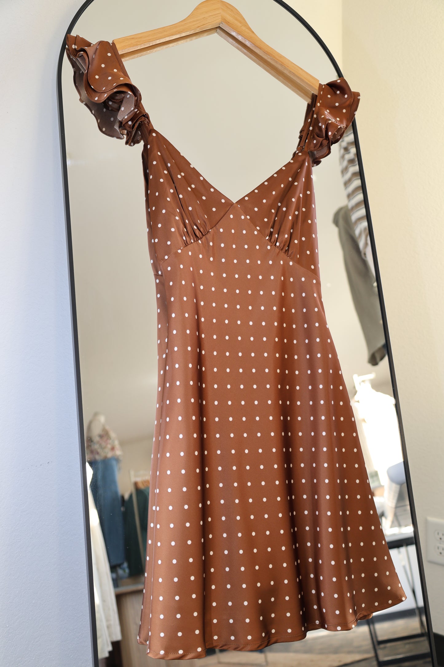 Dress Forum - Satin Polka-Dot Ruffled Strap Dress