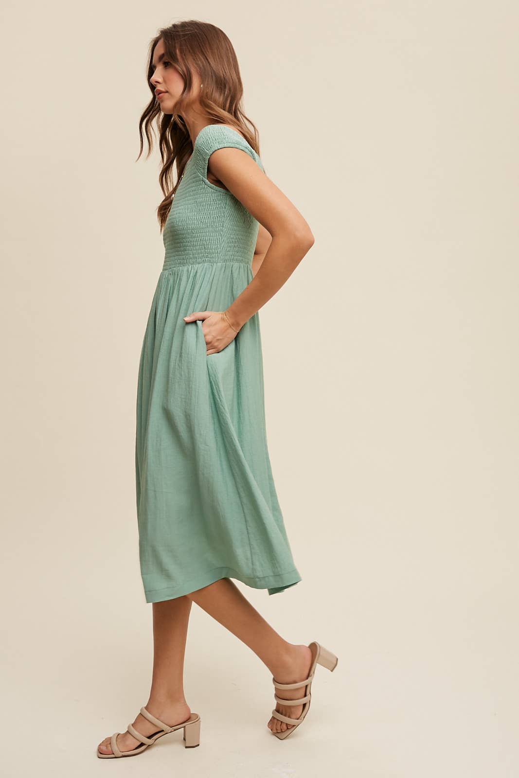 Listicle - Smocked Bodice Cotton Midi Dress