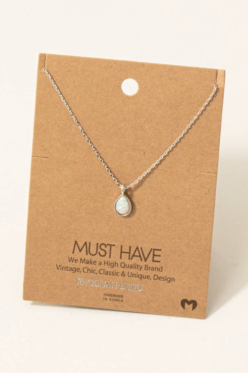Fame Accessories - Gold Dipped Opal Tear Pendant Chain Necklace