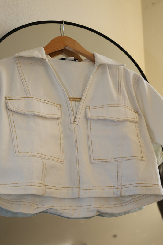 HYFVE - Denim V-Neck Cropped Top