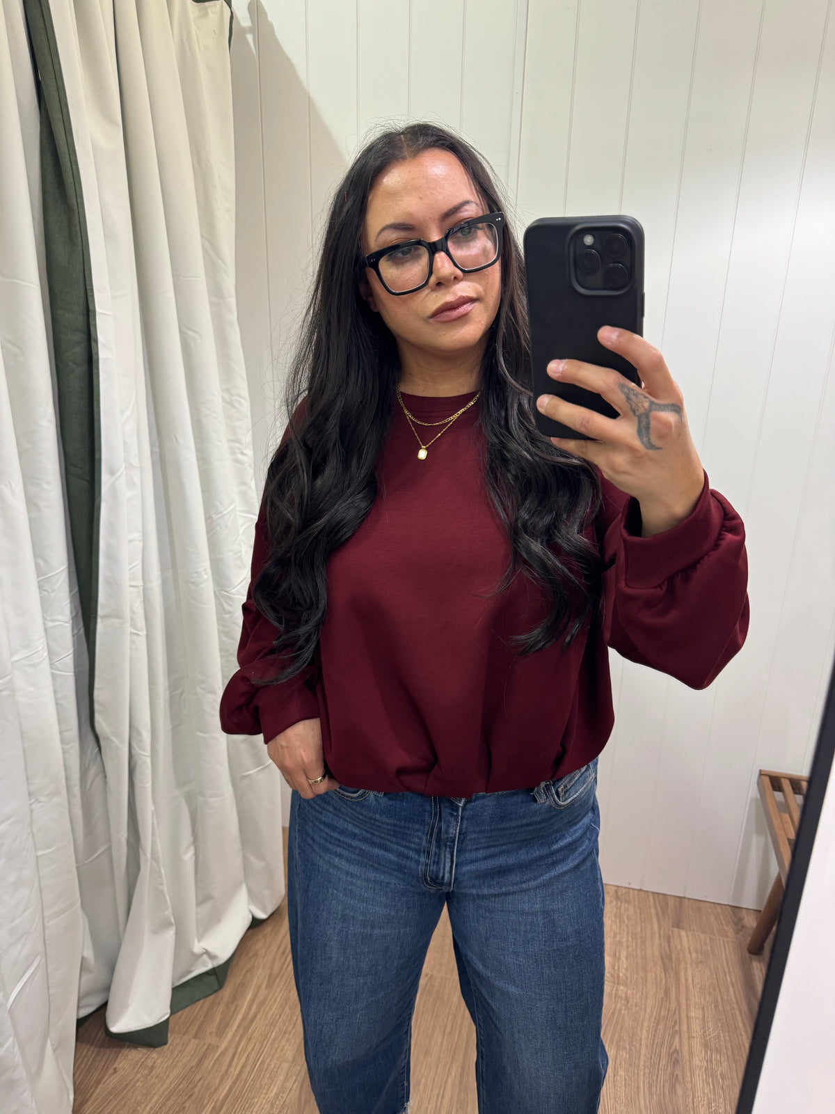 Wolves For The Win gathered hem sweatshirt
