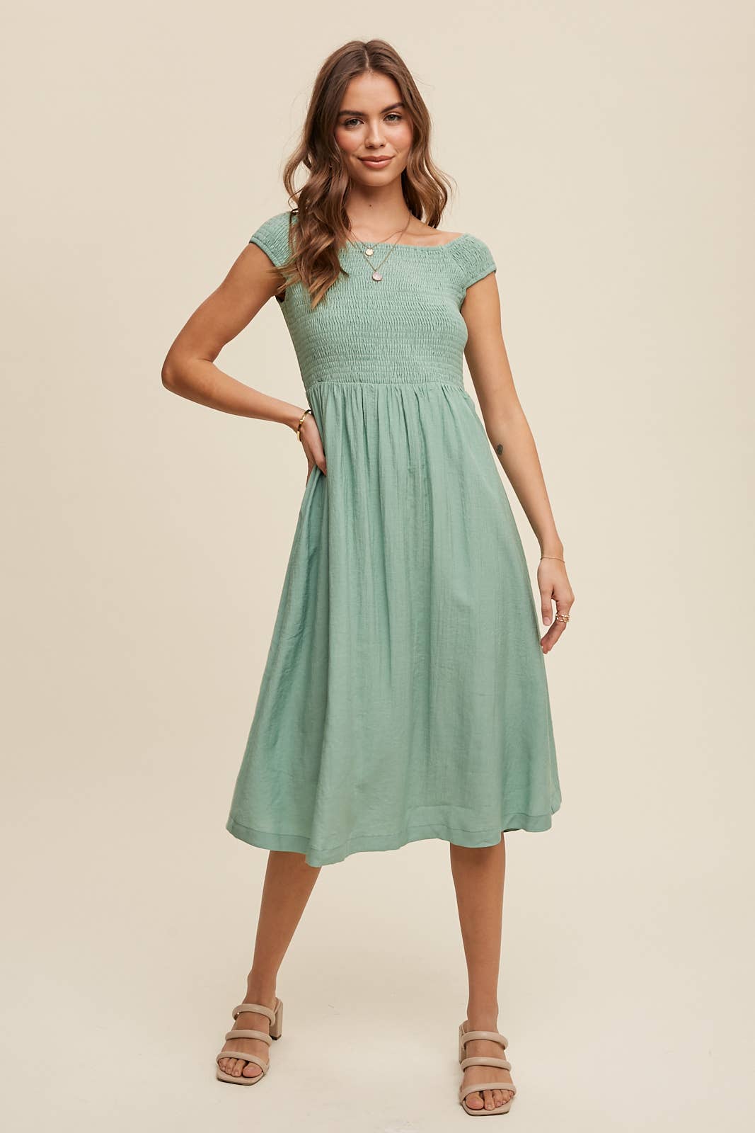 Listicle - Smocked Bodice Cotton Midi Dress