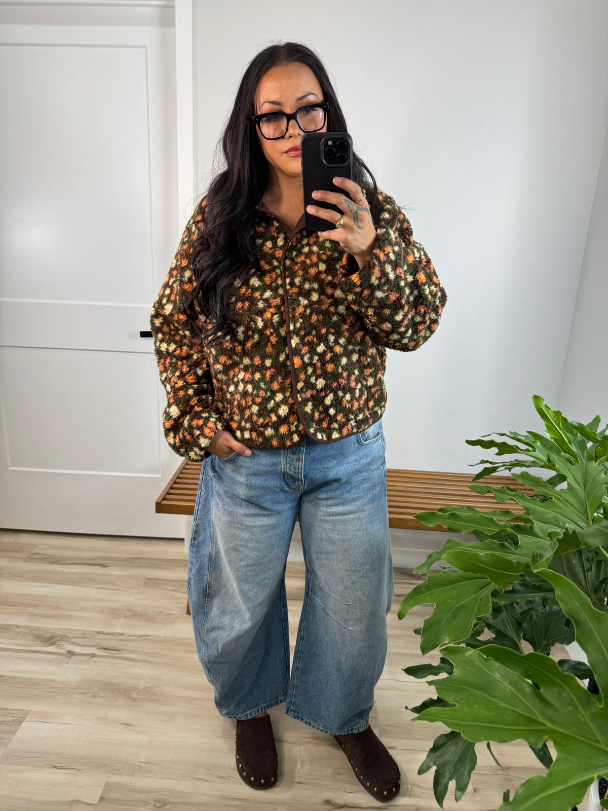 Silly Me floral Sherpa fleece snap jacket