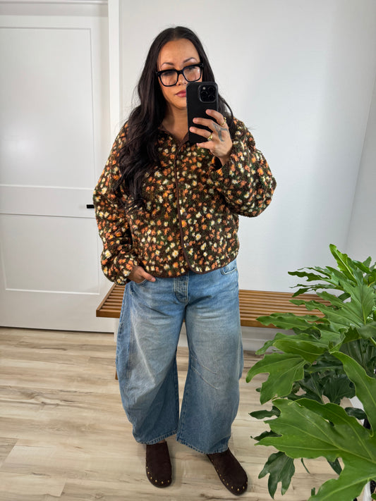 Silly Me floral Sherpa fleece snap jacket