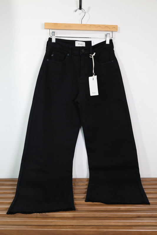 Kan Can USA - TRUE BLACK HIGH RISE CROP WIDE LEG JEANS