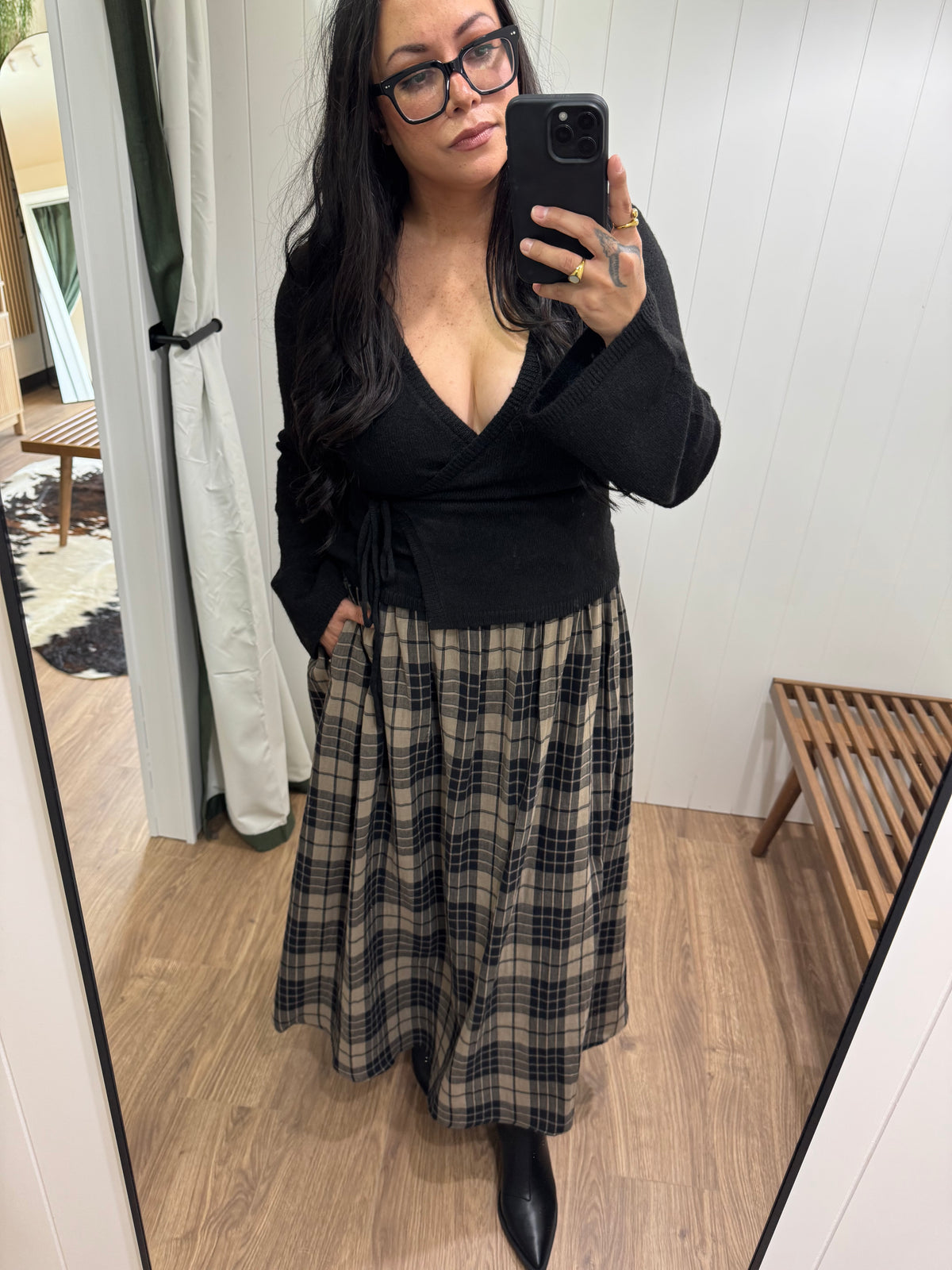 Show Me A Good Time plaid A-line maxi skirt