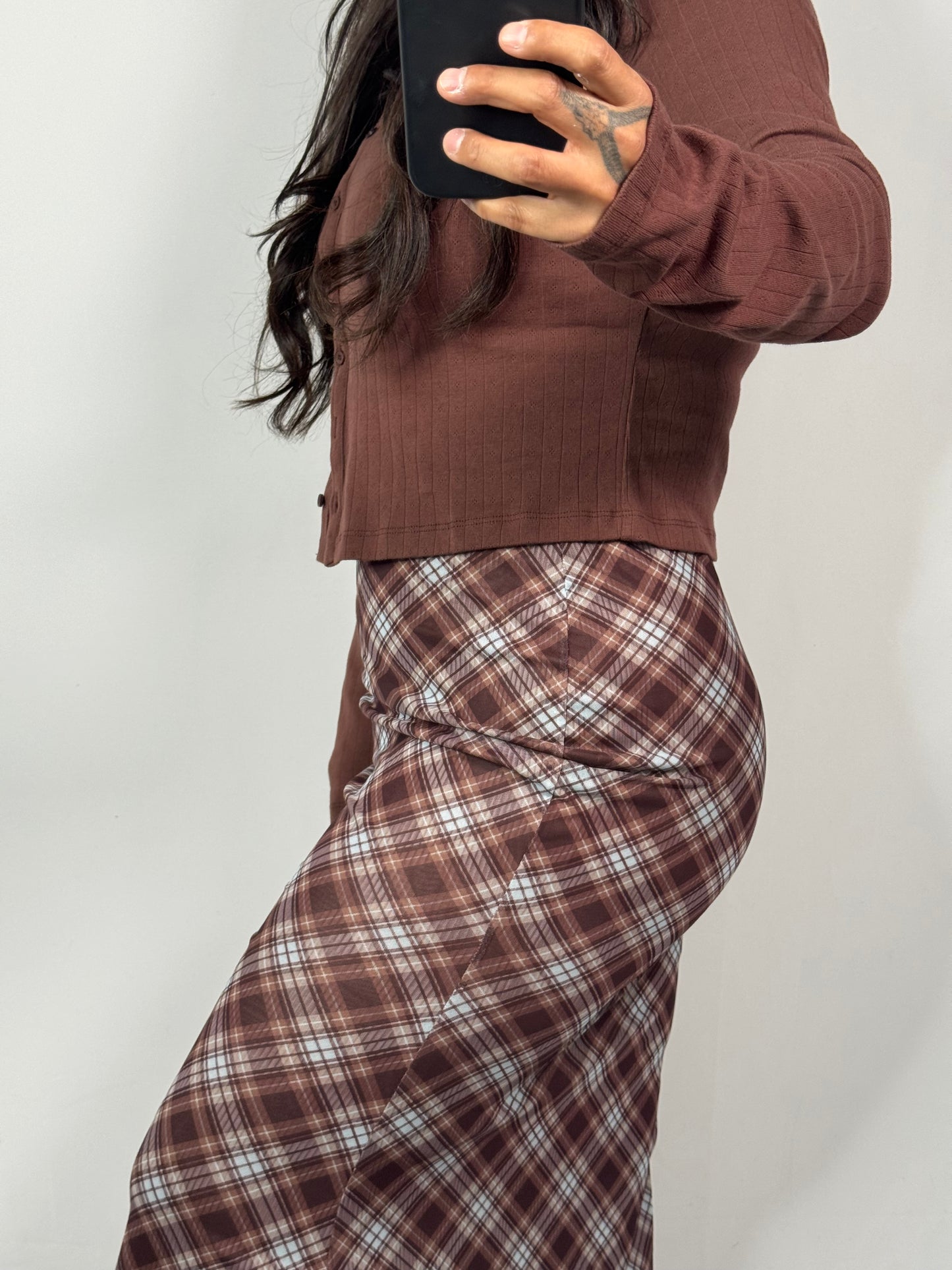 Hyfve - Brown/Blue Plaid Midi Skirt