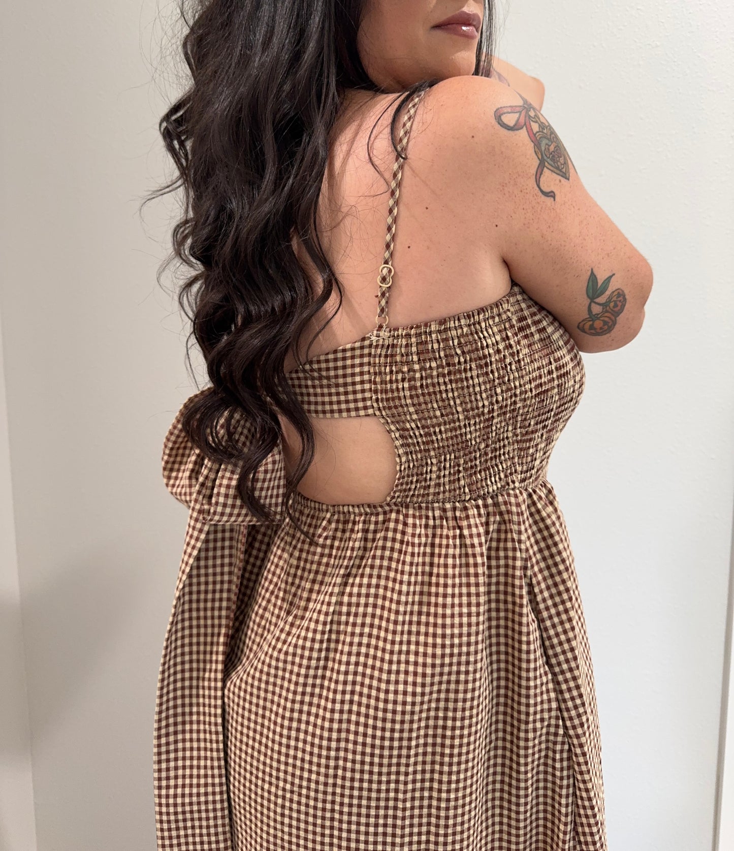 TicToc - Mayren Brown Gingham Open-back Dress