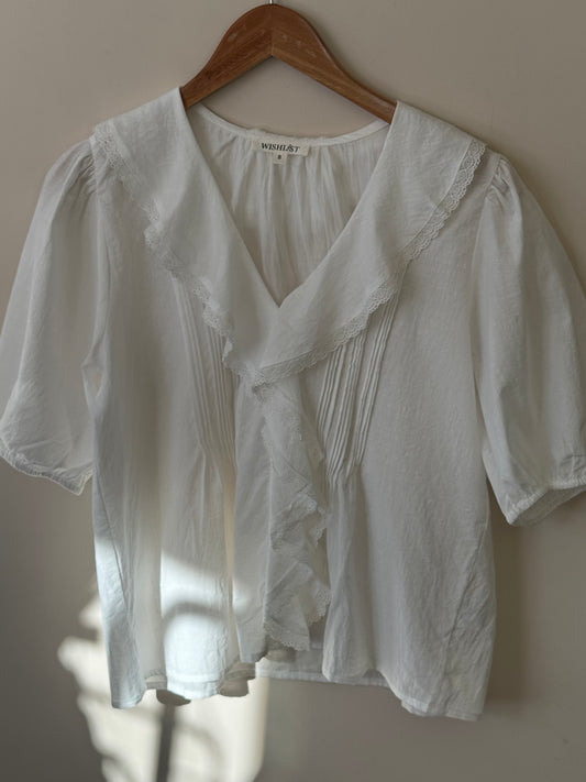Wishlist - White Ruffled Loose Sleeve Blouse 100% Cotton