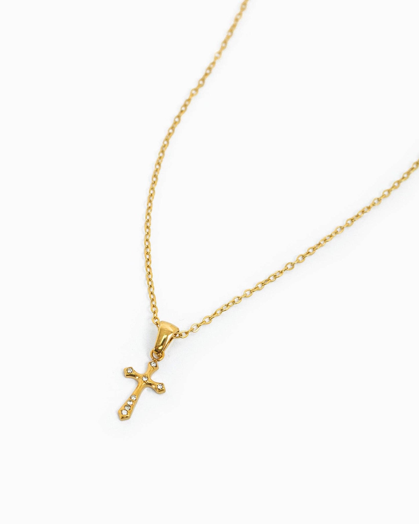 Rebecca Stainless Mini Stone Cross Pendant Necklace