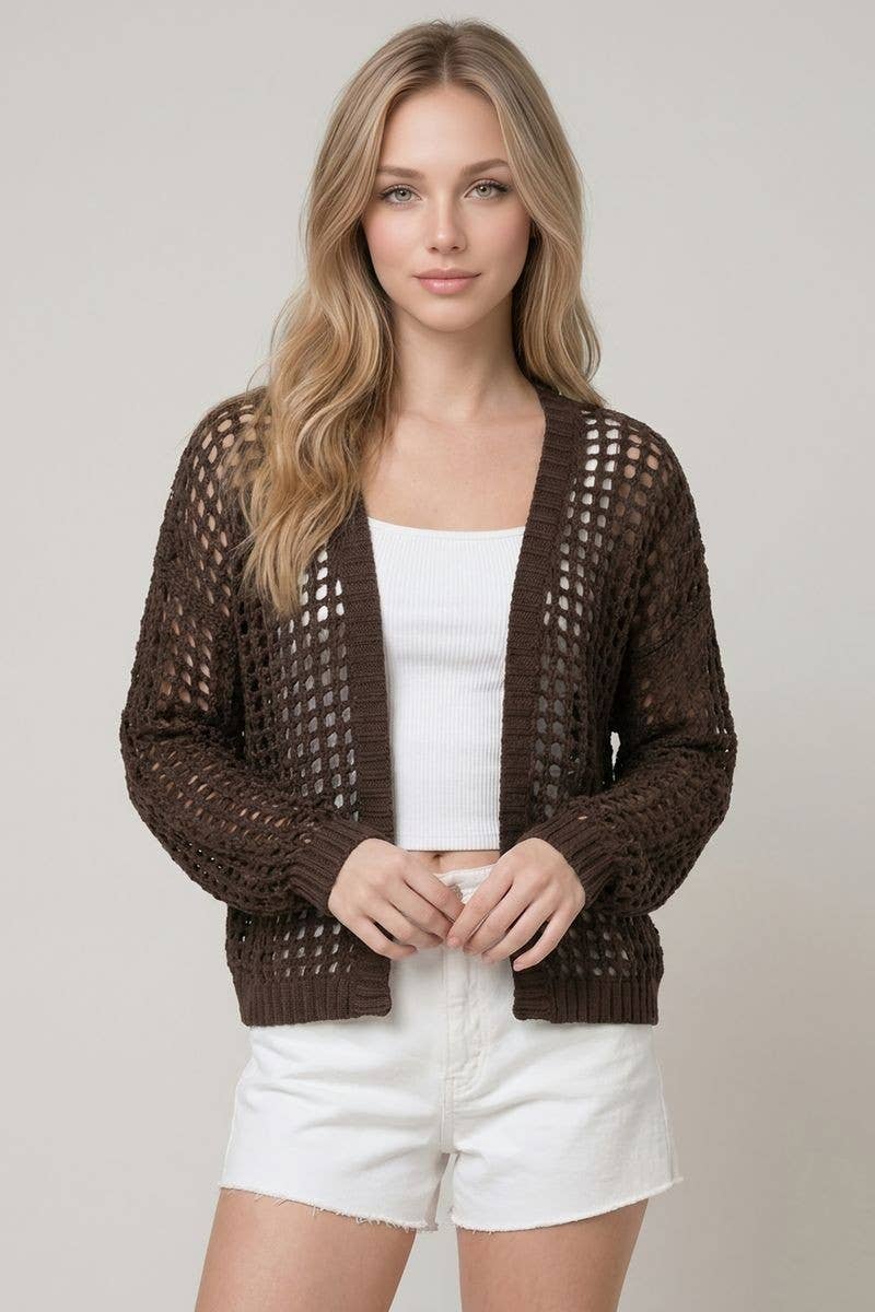 Doe and Rae - CROCHET FISHNET CROPPED OPEN CARDIGAN - 10685J